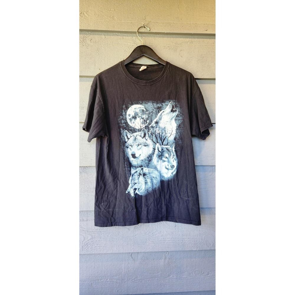 Fruit Of The Loom Shirt Mens Large Black Wolf Moon Howling Graphic Tee Nature